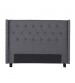 Milano Solid Wood Charcoal Queen Linen Fabric Upholstery Studded Buttons Tuffted Headboard with Wings